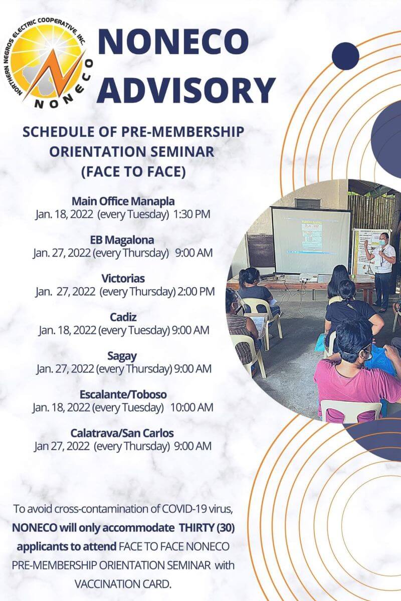 SCHEDULE OF PRE-MEMBERSHIP ORIENTATION SEMINAR (FACE TO FACE)