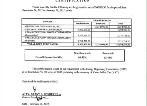 NONECO Generation Mix January 2022