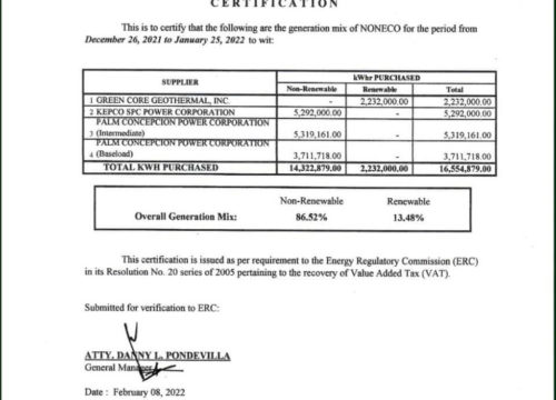 NONECO Generation Mix February 2022